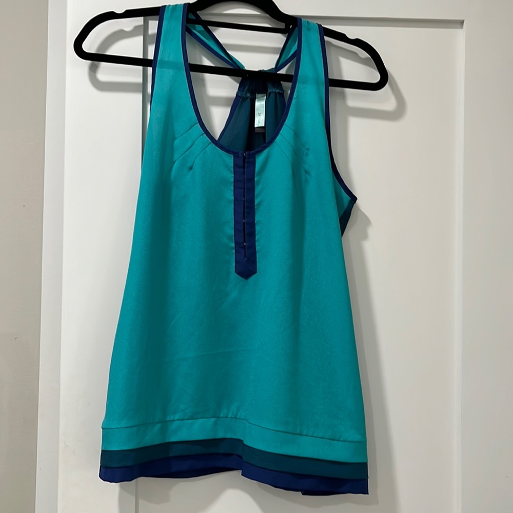Jaloux teal, aqua razorback tank. Size M
